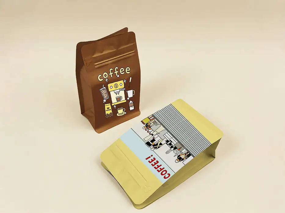 Sacchetto a fondo piatto con chiusura a otto lati per chicchi di caffè